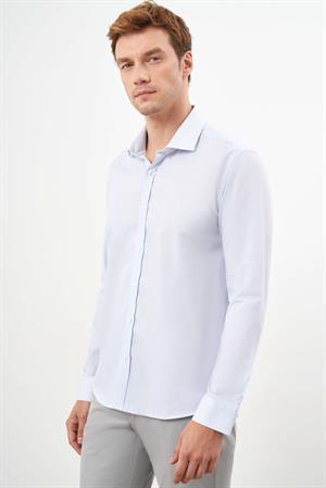 Morven Erkek A. MAVİ Pamuk Desenli İtalyan Yaka Slim Fit Gömlek
