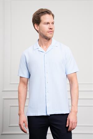 Morven Erkek A. MAVİ Apaş Yaka Kısa Kol Gömlek
