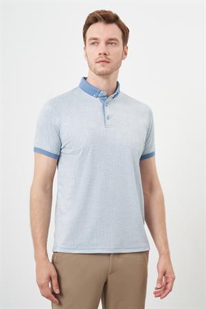 Morven Erkek A. MAVİ Trend Merserize Jakar Desen Düğmeli Yaka Dynamic Fit T-Shirt