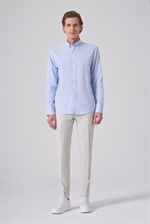 Morven Erkek A. MAVİ Pamuk Trend Düz Dynamic Fit Düğmeli Yaka Gömlek