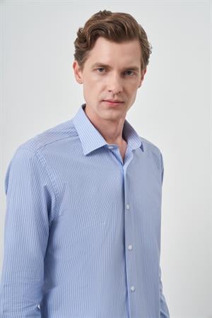 Morven Erkek A. MAVİ Pamuk Trend Slim Fit Sert Yaka Gömlek