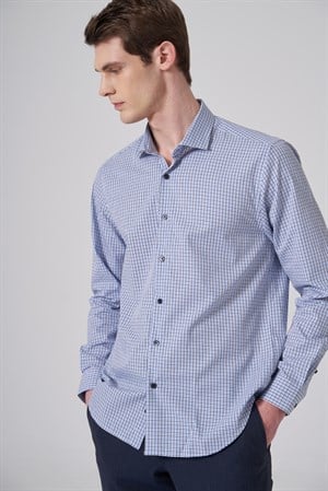 Morven Erkek A. MAVİ Pamuk Trend Dynamic Fit Tam İtalyan Yaka Gömlek