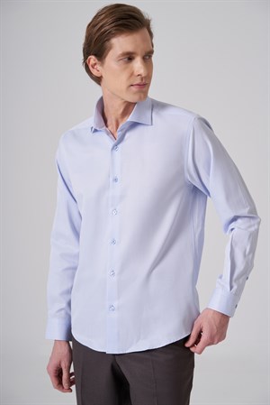 Morven Erkek A.Mavi Polyester Trend Slim Fit Tam İtalyan Yaka Gömlek