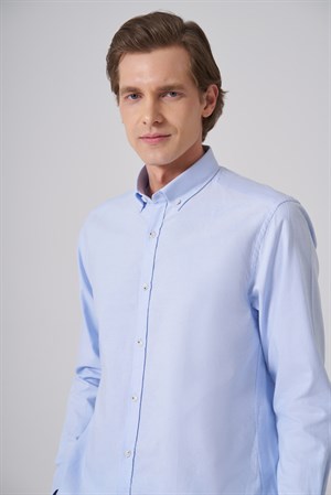 Morven Erkek A. MAVİ Pamuk Trend Düz Dynamic Fit Düğmeli Yaka Gömlek