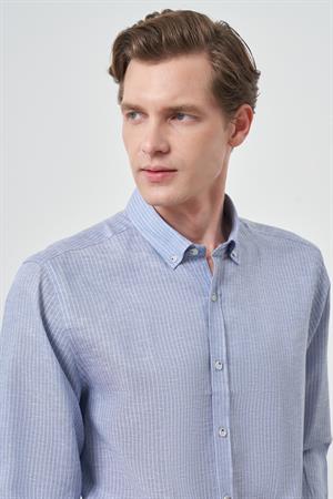 Morven Erkek A. MAVİ Keten Dynamic Fit Düğmeli Yaka Gömlek