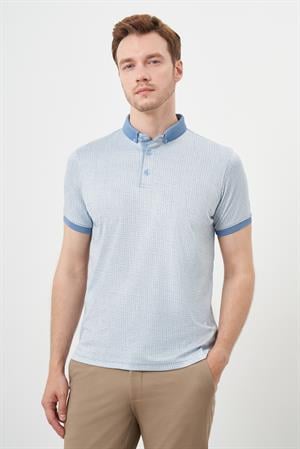 Morven Erkek A. MAVİ Trend Merserize Jakar Desen Düğmeli Yaka Dynamic Fit T-Shirt