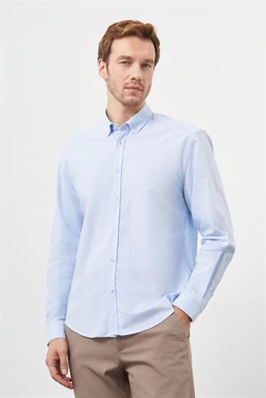 Morven Erkek A. MAVİ Pamuk Trend Düğmeli Yaka Dynamic Fit Gömlek