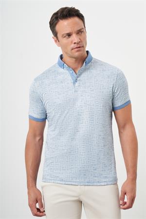 Morven Erkek A. MAVİ Trend Merserize Jakar Desen Düğmeli Yaka Dynamic Fit T-Shirt