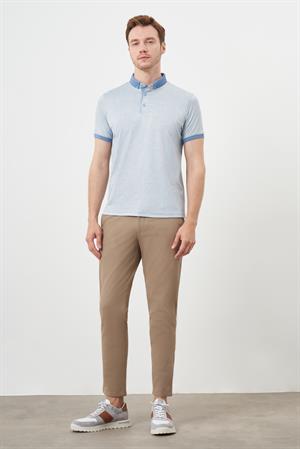 Morven Erkek A. MAVİ Trend Merserize Jakar Desen Düğmeli Yaka Dynamic Fit T-Shirt