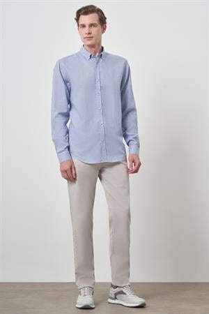 Morven Erkek A. MAVİ Keten Dynamic Fit Düğmeli Yaka Gömlek