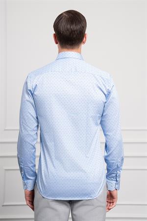 Morven Erkek A. MAVİ Pamuk Baskılı Desenli  İtalyan Yaka Slim Fit Gömlek