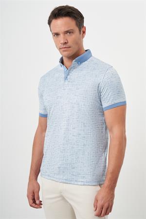 Morven Erkek A. MAVİ Trend Merserize Jakar Desen Düğmeli Yaka Dynamic Fit T-Shirt