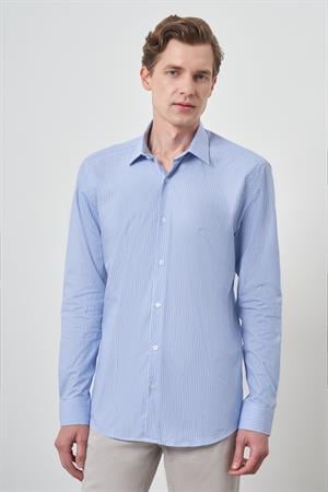 Morven Erkek A. MAVİ Pamuk Trend Slim Fit Sert Yaka Gömlek
