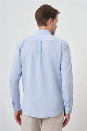 Morven Erkek A. MAVİ Keten Trend Dynamic Fit Düğmeli Yaka Gömlek