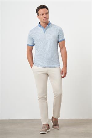 Morven Erkek A. MAVİ Trend Merserize Jakar Desen Düğmeli Yaka Dynamic Fit T-Shirt