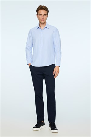 Morven Erkek A. MAVİ Polyester Trend Çizgili Dynamic Fit Sert Yaka Gömlek
