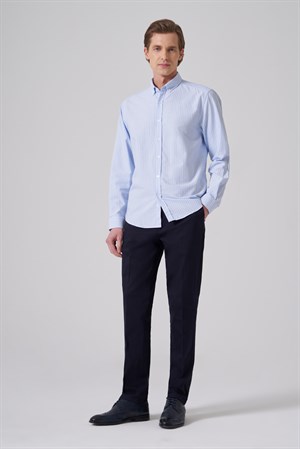 Morven Erkek A. MAVİ Pamuk Trend Çizgili Dynamic Fit Düğmeli Yaka Gömlek