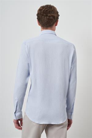 Morven Erkek A. MAVİ Gofre Trend Desenli Dynamic Fit İtalyan Yaka Gömlek