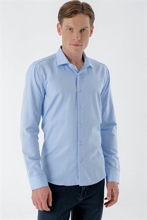 Morven Erkek A. MAVİ Parma Armür Şamre Desenli Slim Fit Gömlek