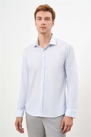 Morven Erkek A. MAVİ Pamuk Desenli İtalyan Yaka Slim Fit Gömlek