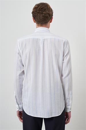 Morven Erkek A. MAVİ Keten Dynamic Fit Düğmeli Yaka Gömlek