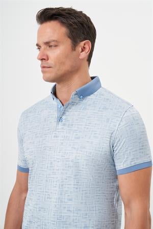 Morven Erkek A. MAVİ Trend Merserize Jakar Desen Düğmeli Yaka Dynamic Fit T-Shirt