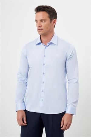 Morven Erkek A. MAVİ Pamuk Düz Desen Sert Yaka Slim Fit  Gömlek