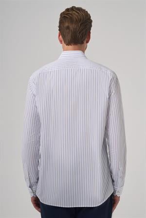 Morven Erkek A. MAVİ Pamuk Trend Çizgili Slim Fit Yarım İtalyan Yaka Gömlek