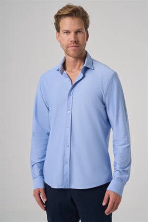 Morven Erkek A. MAVİ Trend Düz Slim Fit Tam İtalyan Yaka Relaxible Gömlek