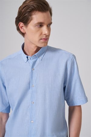 Morven Erkek A. MAVİ Kısa Kol Regular Fit Düğmeli Yaka Gömlek
