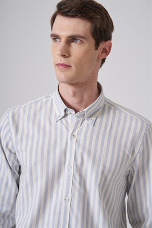 Morven Erkek A. MAVİ Pamuk Trend Çizgili Regular Fit Düğmeli Yaka Gömlek