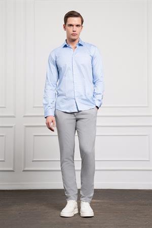 Morven Erkek A. MAVİ Pamuk Baskılı Desenli  İtalyan Yaka Slim Fit Gömlek