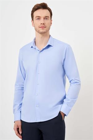 Morven Erkek A. MAVİ Pamuk Baskılı Desenli  İtalyan Yaka Slim Fit Gömlek