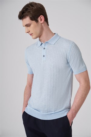 Morven Erkek A. MAVİ Trend Polo Yaka Jakarlı Triko T-Shirt