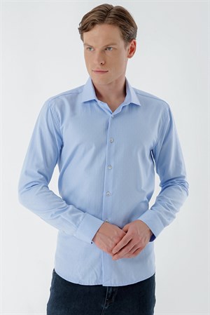 Morven Erkek A. MAVİ Parma Armür Şamre Desenli Slim Fit Gömlek