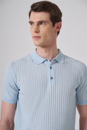 Morven Erkek A. MAVİ Trend Polo Yaka Jakarlı Triko T-Shirt
