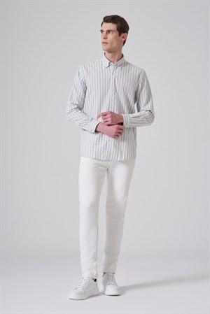 Morven Erkek A. MAVİ Pamuk Trend Çizgili Regular Fit Düğmeli Yaka Gömlek