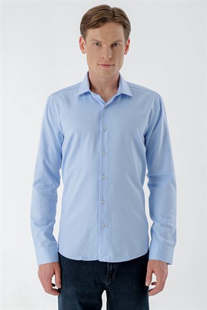 Morven Erkek A. MAVİ Parma Armür Şamre Desenli Slim Fit Gömlek
