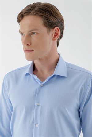 Morven Erkek A. MAVİ Parma Armür Şamre Desenli Slim Fit Gömlek