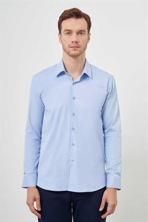 Morven Erkek A. MAVİ Pamuk Düz Desen İtalyan Yaka Slim Fit  Gömlek