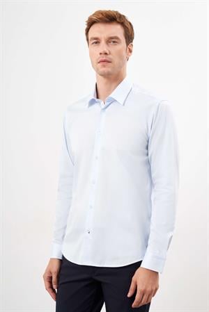 Morven Erkek A. MAVİ Pamuk Düz Desen Sert Yaka Slim Fit  Gömlek