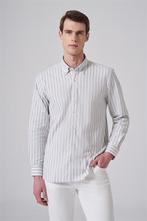 Morven Erkek A. MAVİ Pamuk Trend Çizgili Regular Fit Düğmeli Yaka Gömlek