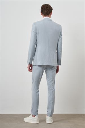 Morven Erkek A. MAVİ Çizgili Desen Kruvaze Slim Fit Sivri Yaka Takım Elbise