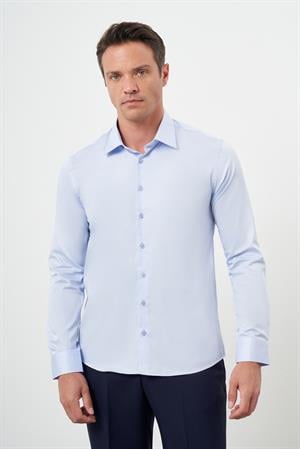 Morven Erkek A. MAVİ Pamuk Düz Desen Sert Yaka Slim Fit  Gömlek