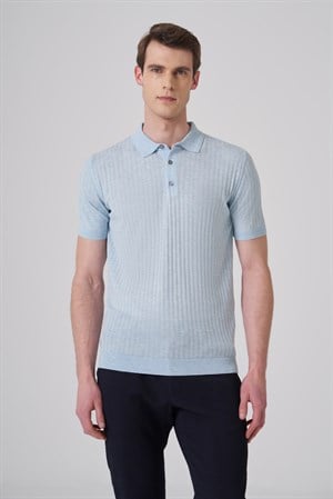 Morven Erkek A. MAVİ Trend Polo Yaka Jakarlı Triko T-Shirt