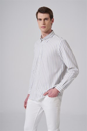 Morven Erkek A. MAVİ Pamuk Trend Çizgili Regular Fit Düğmeli Yaka Gömlek