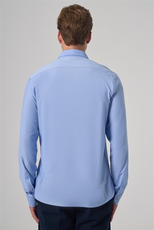 Morven Erkek A. MAVİ Trend Düz Slim Fit Tam İtalyan Yaka Relaxible Gömlek