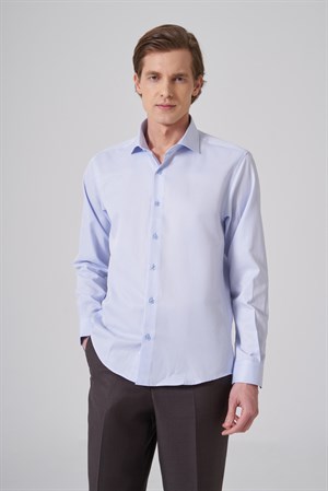 Morven Erkek A.Mavi Polyester Trend Slim Fit Tam İtalyan Yaka Gömlek