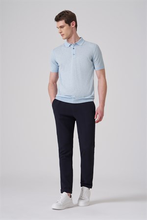 Morven Erkek A. MAVİ Trend Polo Yaka Jakarlı Triko T-Shirt