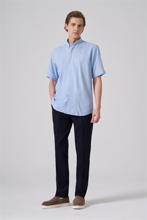 Morven Erkek A. MAVİ Kısa Kol Regular Fit Düğmeli Yaka Gömlek